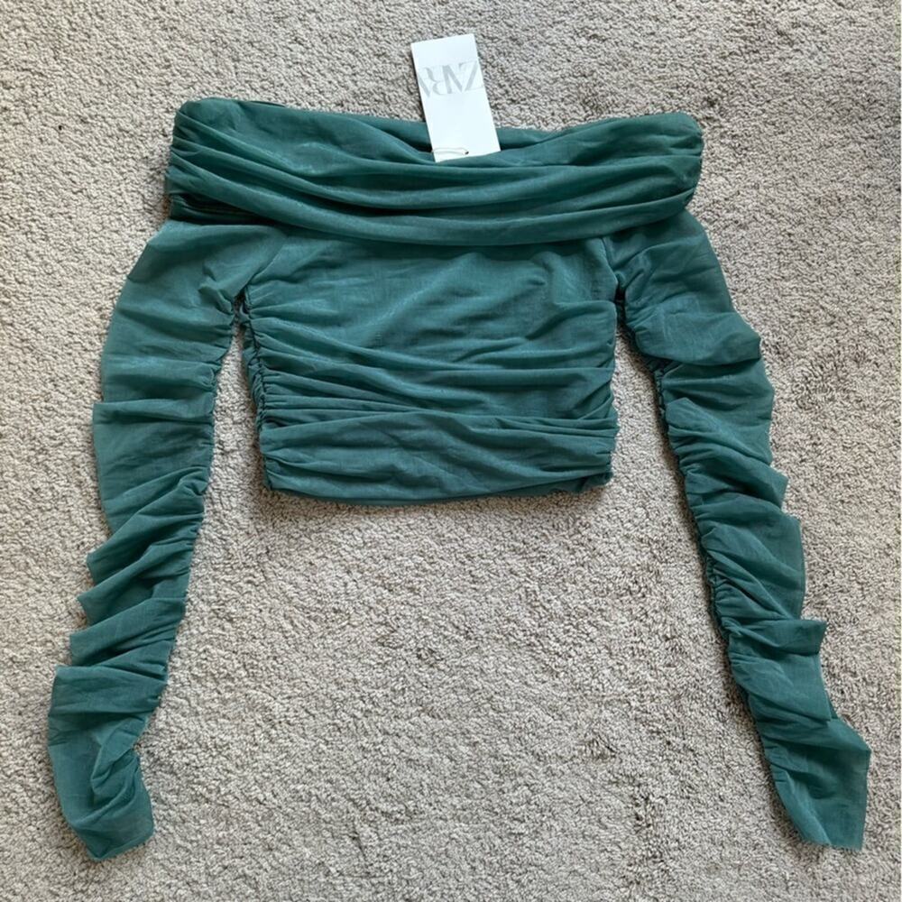 ZARA RUCHED ORGANZA TOP - SIZE S - BRAND NEW WITH TAG